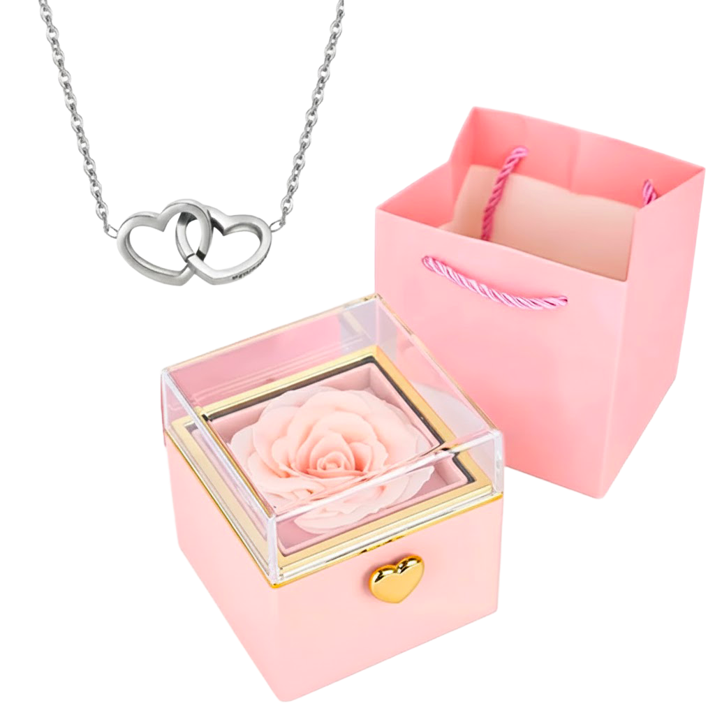 Rose éternelle & Collier Cœurs Entrelacés