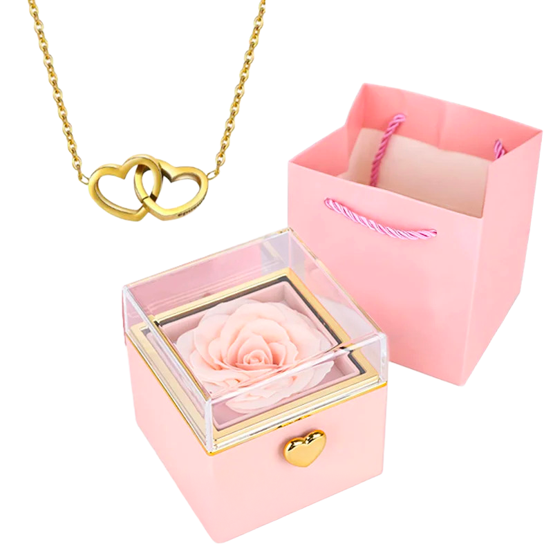 Rose éternelle & Collier Cœurs Entrelacés