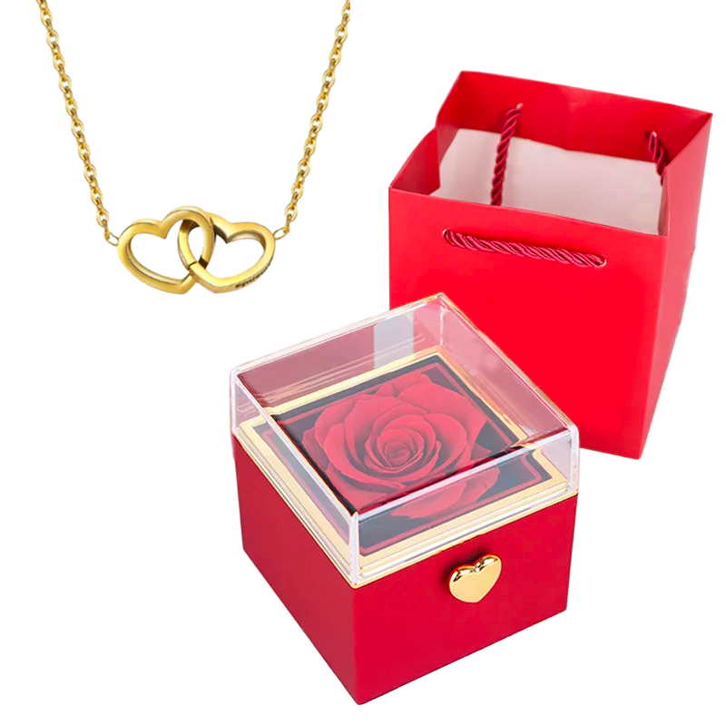 Rose éternelle & Collier Cœurs Entrelacés