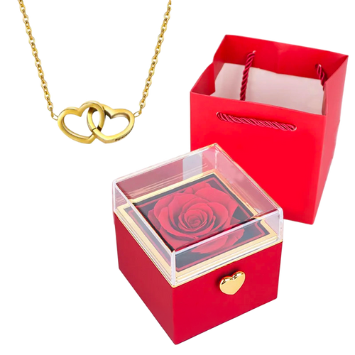 Rose éternelle & Collier Cœurs Entrelacés